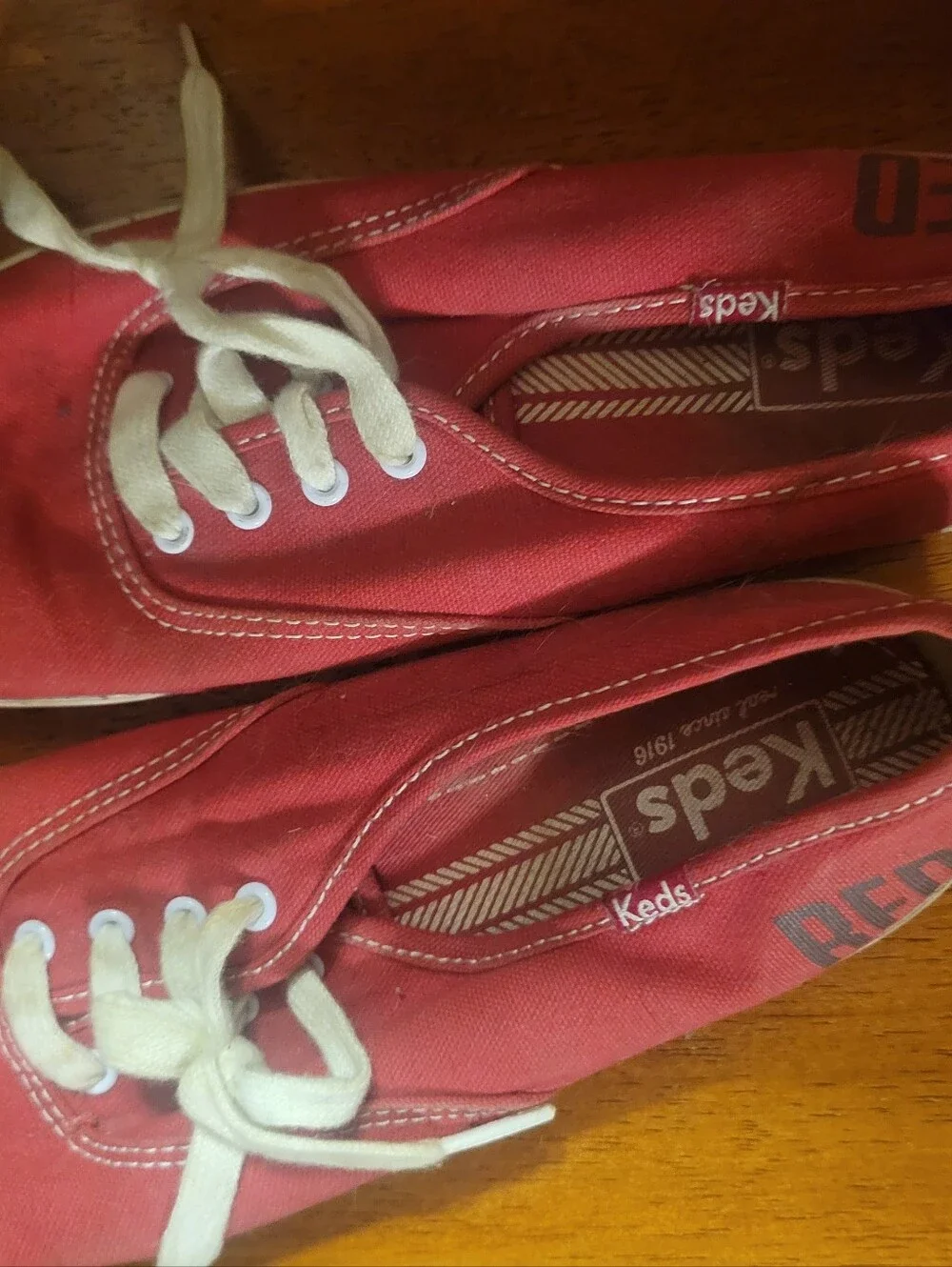 Taylor Swift Keds Red Canvas Lace-Up Sneakers with White Laces